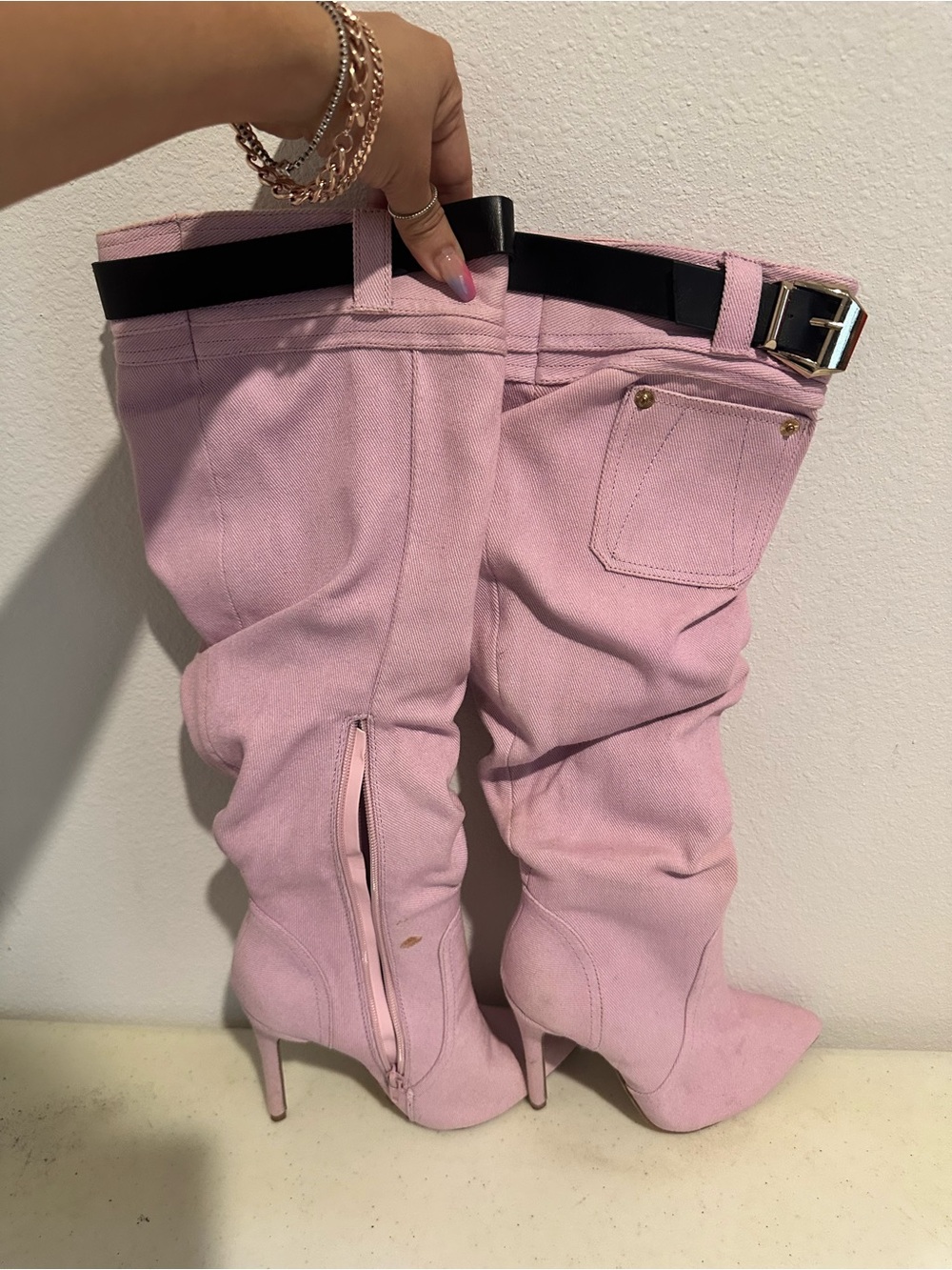 Shoe Dazzle Pink Knee-High Stiletto Boots